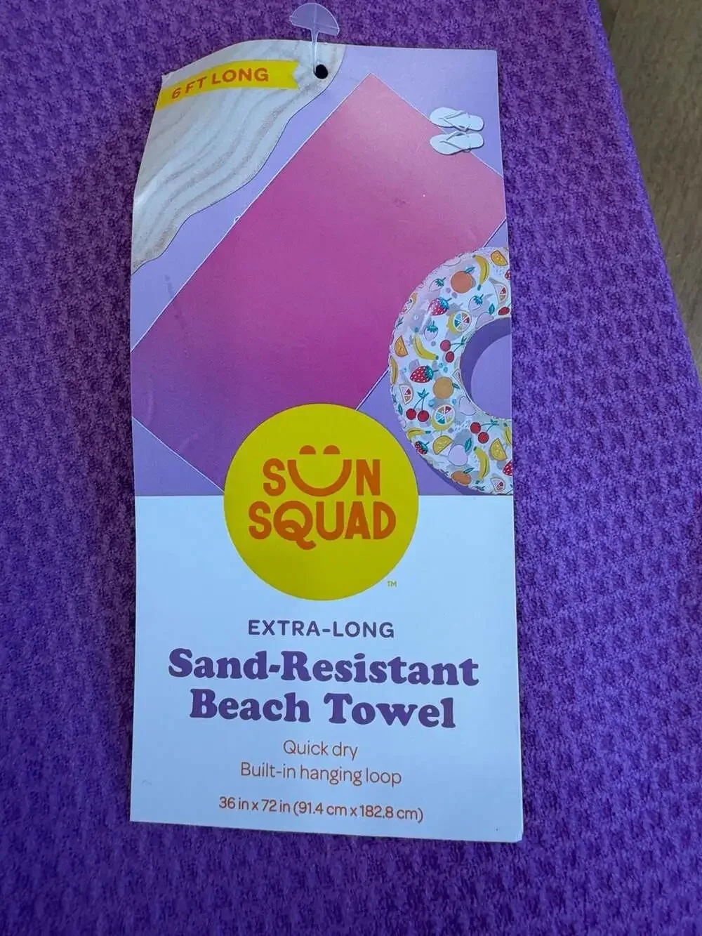 Sun Squad Extra-Long Sand-Resistant Beach Towel NEW